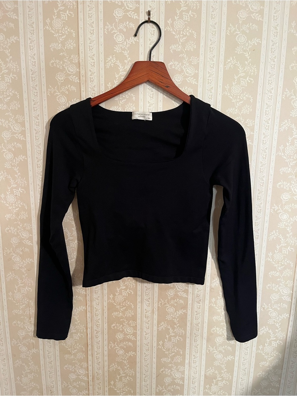 Altar’d State Black Long Sleeve Square Neck Crop Top - Women’s M/L